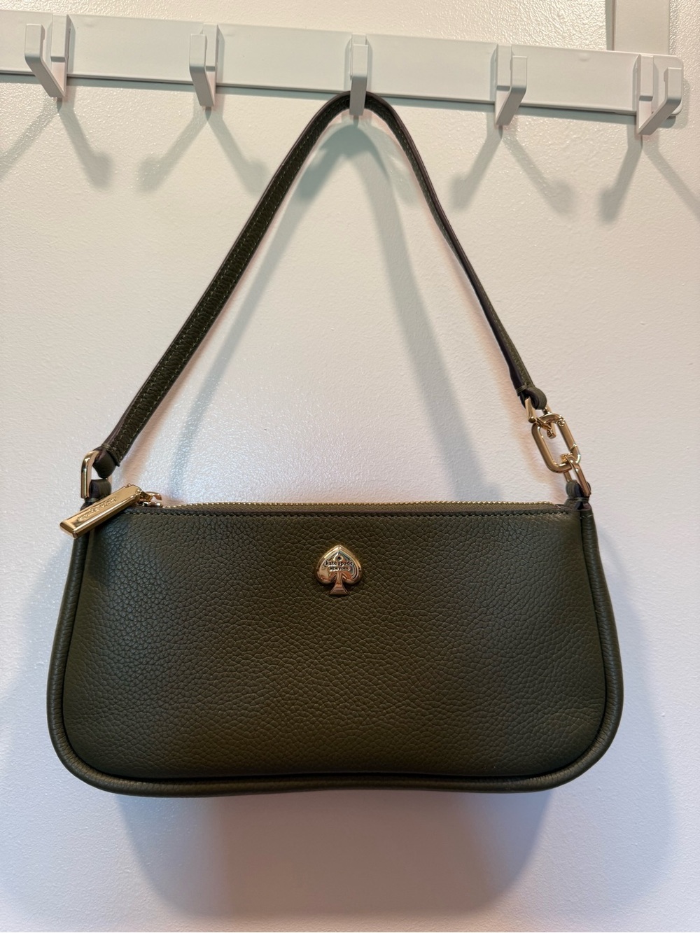 kate spade olive green pebbled leather shoulder bag with gold hardware